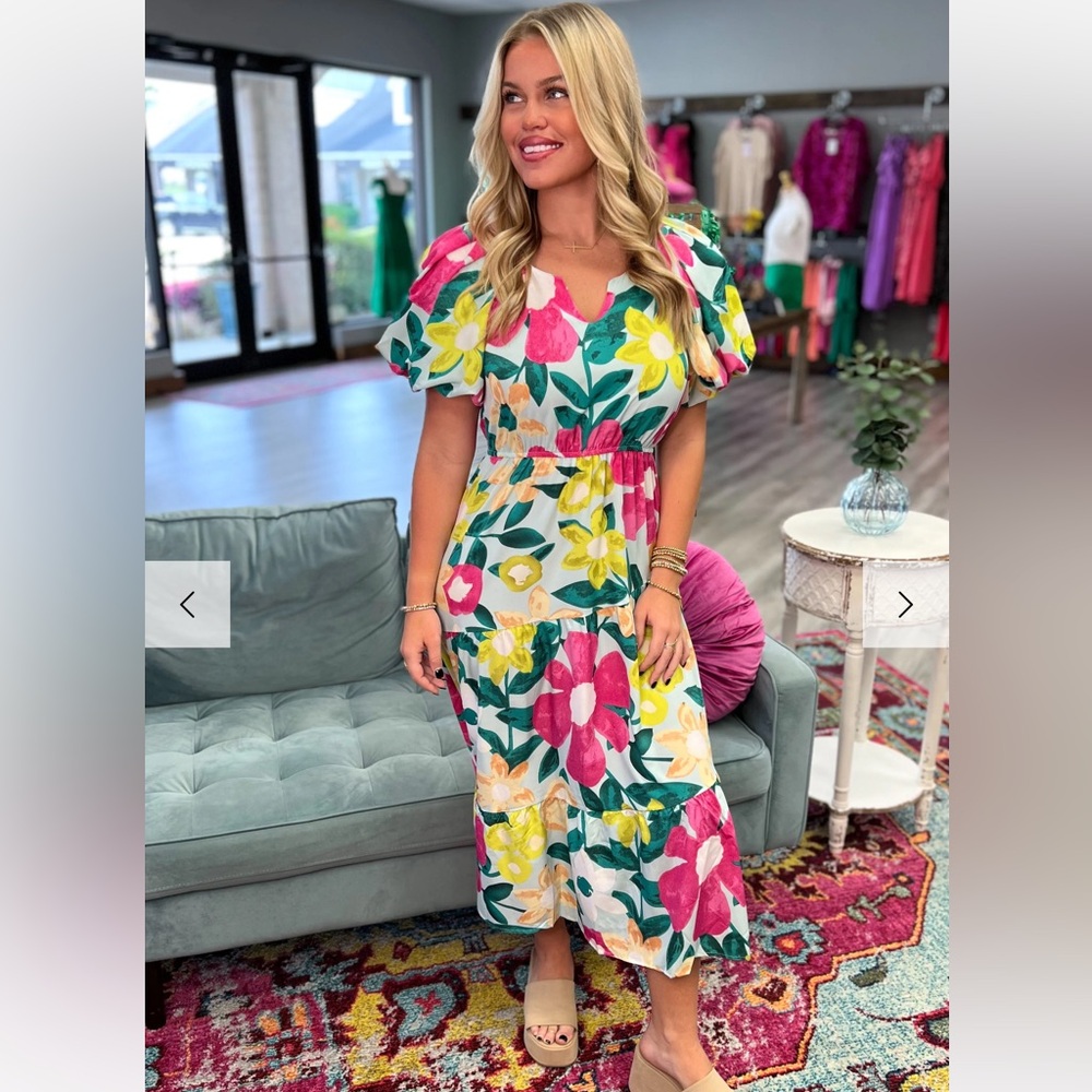 LILLY Floral Balloon Sleeve Maxi Dress boutique